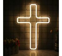 Enseigne Cross Neon, Signe de la Lumière Néon de L'enseigne Néon Croix de Jésus, Signe de Néon à Propulsion USB DIMMable Jésus Décor Mural Led pour Décoration Intérieure