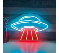 Enseigne de lettrage rétro-éclairée en acrylique LED Néon Signe UFO Néon Signe, Soucoupe Volante LED Néons Décoration Murale Néon Veilleuse Créative Maison Chambre Chambre Applique Murale, 55 cm x 37