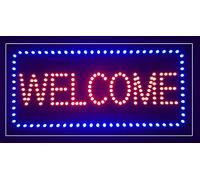 Enseigne lumineuse à LED WELCOME rouge/bleu 48x24x2.5cm