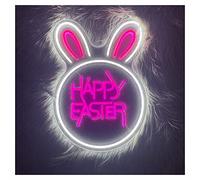 Enseigne lumineuse au néon à LED Happy Easter Rabbit Neon pour la décoration de Pâques, enseigne au néon à LED pour décoration murale pour salle de jeu, maison, bar, club, fête, cadeau, 39 x 55 cm