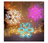 enseigne lumineuse au néon D'Ambiance Apaisante Lampe Lot De 3 Enseignes Au Néon Flocon Neige Blanc Rose Bleu Alimentées Par,Luminosité Réglable(8.66inch)