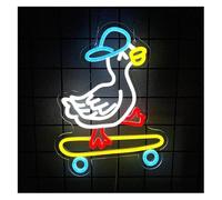 Enseigne lumineuse au néon Décoration lumineuse néon Canards joyeux portant Veilleuse LED Canard skateboard pour lumières 27cm x 35cm