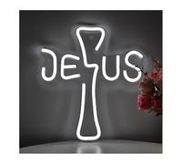 Enseigne lumineuse au néon Lampe murale néon LED en forme de croix représentant Jésus pour église, magasin, fête ou événement (24,9cm×27,6cm)