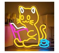 enseigne lumineuse au néon Lampe murale néon LED en forme de souris lisant un livre, idéale pour décorer bureau ou une bibliothèque(33X35cm)