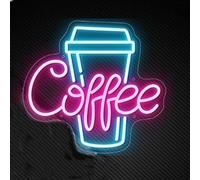 Enseigne néon café LED en acrylique à intensité variable pour café, salon, maison, bar, décoration, enseignes lumineuses décoratives pour chambre, pub, club, fête, alimentation USB (café rose + bleu