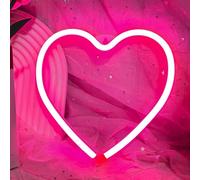 Enseigne Néon Cœur LED, Lampe Murale Romantique Amour Rose avec Variateur d'Intensité, Alimentation USB ou Piles, Décoration pour Chambre, Saint-Valentin, Mariage, Fête (22x22 cm)