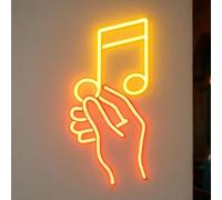 Enseigne néon LED avec main et note pour les amateurs de musique, pour chambre à coucher, magasin d'enregistrement, studio, bar, club, décoration de fête
