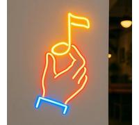 Enseigne néon LED avec main et note pour les amateurs de musique, pour chambre à coucher, magasin d'enregistrement, studio, bar, club, décoration de fête