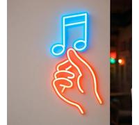 Enseigne néon LED avec main et note pour les amateurs de musique, pour chambre à coucher, magasin d'enregistrement, studio, bar, club, décoration de fête