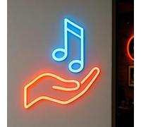 Enseigne néon LED avec main et note pour les amateurs de musique, pour chambre à coucher, magasin d'enregistrement, studio, bar, club, décoration de fête
