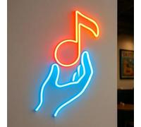 Enseigne néon LED avec main et note pour les amateurs de musique, pour chambre à coucher, magasin d'enregistrement, studio, bar, club, décoration de fête