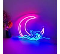 Enseigne néon Lune et Vague pour décoration murale Lumière LED rose et bleue pour chambre à coucher ou commode Décoration de chambre Alimentation USB Art mural pour salon Idée cadeau pour adolescentes