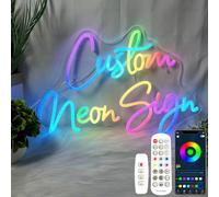 Enseigne néon personnalisable, APP 16 RVB changeant de couleur arc-en-ciel personnalisé à intensité variable Décoration murale personnalisable, cadeau idéal et décoration pour mariage, fête