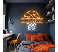Enseigne néon personnalisée pour panier de basket-ball, décoration murale avec nom personnalisé, éclairage néon salle espace détente, d'anniversaire sur le thème du sport, pour fans basket-ball