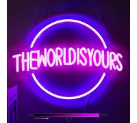 Enseigne néon « The World Is Yours » pour décoration murale, panneau LED bleu à intensité variable, panneau lumineux pour chambre à coucher, accessoires de maison, bar, mariage, fête d'anniversaire,