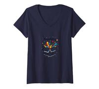 Enseignement Hors des sentiers battus Inspiration éducative spéciale T-Shirt avec Col en V, Femme, Bleu Marine, M