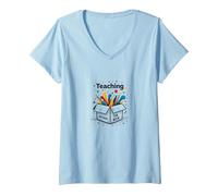 Enseignement Hors des sentiers battus Inspiration éducative spéciale T-Shirt avec Col en V, Femme, Bleu Céleste, M