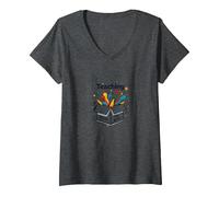 Enseignement Hors des sentiers battus Inspiration éducative spéciale T-Shirt avec Col en V, Femme, Chiné Foncé, M