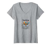 Enseignement Hors des sentiers battus Inspiration éducative spéciale T-Shirt avec Col en V, Femme, Gris Chiné, XL