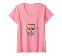 Enseignement Hors des sentiers battus Inspiration éducative spéciale T-Shirt avec Col en V, Femme, Rose, M