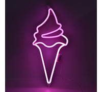 Enseignes au Néon de Crème Glacée, Enseigne Lumineuse à LED au Néon avec Télécommande pour Décoration de Fête USB ou Alimenté par Batterie(Rose)