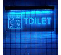 Enseignes au néon de toilette LED, néons de gravure 3D alimentés par une prise personnalisée, pour café centre commercial studio toilettes toilettes tenture murale décoration lumineuse,Iceblue,30x15cm