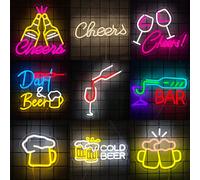 Enseignes au néon "Tchin/Fléchettes, bière/Versage/Bière froide", alimentées par USB, décoration murale, lumières de nuit à LED pour bar, décoration de bar et de fête, lumières au néon, convient pour