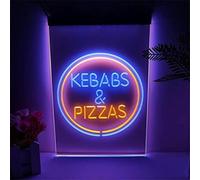 Enseignes Lumineuses Au Néon Kebabs Et Pizzas Lettres Enseigne Au Néon LED Personnalisable Kebabs Pizzas Veilleuses LED Néons Panneau Lumineux à Suspendre Au Mur, Blue Orange