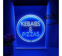 Enseignes Lumineuses Au Néon Kebabs Et Pizzas Lettres Enseigne Au Néon LED Personnalisable Kebabs Pizzas Veilleuses LED Néons Panneau Lumineux à Suspendre Au Mur, White Blue