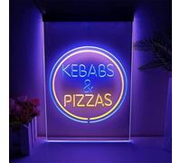 Enseignes Lumineuses Au Néon Kebabs Et Pizzas Lettres Enseigne Au Néon LED Personnalisable Kebabs Pizzas Veilleuses LED Néons Panneau Lumineux à Suspendre Au Mur, Blue Yellow