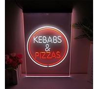 Enseignes Lumineuses Au Néon Kebabs Et Pizzas Lettres Enseigne Au Néon LED Personnalisable Kebabs Pizzas Veilleuses LED Néons Panneau Lumineux à Suspendre Au Mur, White Red
