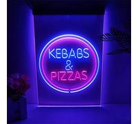 Enseignes Lumineuses Au Néon Kebabs Et Pizzas Lettres Enseigne Au Néon LED Personnalisable Kebabs Pizzas Veilleuses LED Néons Panneau Lumineux à Suspendre Au Mur, Blue Red