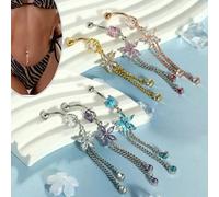 Ensemble 1 pièce de bijoux de piercing au nombril avec pendentif en or 14K, fleur en forme de cœur en acier inoxydable, anneau de nombril inversé en CZ, bijoux de piercing au nombril avec pendentif, c