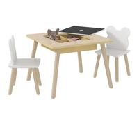 Ensemble 1 table et 2 chaise 3 pièces - AIYAPLAY - pour enfants avec plateau réversible espace de rangement, bois naturel