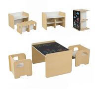 Ensemble 1 Table et 2 Chaises COSTWAY pour Enfants- Tableau Noir et Rangements MDF, 3 Ans+,Modulaire,Montessori