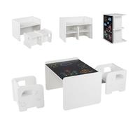 Ensemble 1 Table et 2 Chaises COSTWAY pour Enfants, Tableau Noir et Rangements MDF, 3 Ans+,Modulaire,Montessori Blanc
