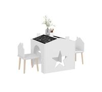 Ensemble 1 table et 2 chaises enfants avec plateau de tableau noir, pieds en pin, pour 3-8 ans, blanc