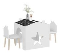 Ensemble 1 table et 2 chaises enfants avec plateau de tableau noir, pieds en pin, pour 3-8 ans, blanc G