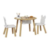 Ensemble 1 table ronde, 2 chaises - AIYAPLAY - pour enfant 3 pièces - dossier en forme d'ours, activités, bricolage repas - 3-6