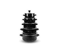Herzberg Ensemble 10 pièces Marmites et Cocottes HG04128 – Couvercles en verre, émail noir, 16–24 cm