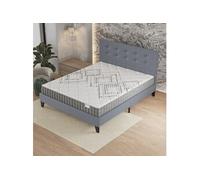 Ensemble MATELAS + LIT (120x190cm)- Eliha 20cm Ressorts ensachés & Mousse HDensité + Sommier stable & tête de lit revêtement Gris
