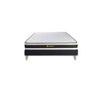 Ensemble 140x190 Matelas Soft + sommier kit Noir | Epaisseur : 19 cm | Confort : Très Ferme
