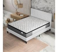 Ensemble MATELAS + LIT (140x190cm)- Elekctra 30cm Ressorts ensachés & Mémoire de forme + Sommier & tête de lit revêtement Blanc