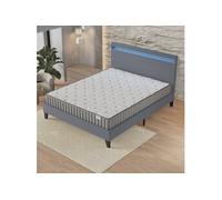Ensemble 140x200cm-Matelas mémoire de forme + Lit avec tête de lit LED et sommier à lattes, Matelas 22cm d'épaisseur