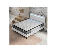 Ensemble 140x200cm-Matelas ressorts ensachés et Mémoire de forme + Lit avec Tête de lit LED et sommier à lattes, Matelas 30cm d'épaisseur