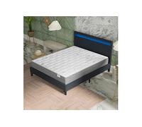 Ensemble MATELAS + LIT (140x200cm)- Galice 25cm Ressorts ensachés & Mémoire de forme + Sommier stable & tête de lit LED Noir