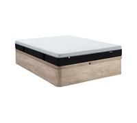Ensemble 160 x 200 cm sommier coffre naturel clair + matelas hybride anti-feu ressorts ensachés 9 zones, mémoire de forme et latex ép.28cm - SLOMAS de YSMÉE