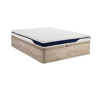 Ensemble 160 x 200 cm sommier coffre naturel clair + matelas mousse HD 7 zones et accueil gel à mémoire de forme déhoussable ép.22cm - FAGANI de