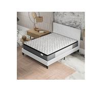 Ensemble MATELAS + LIT (160x200cm)- Elekctra 30cm Ressorts ensachés & Mémoire de forme + Sommier & tête de lit revêtement Blanc