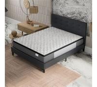 Ensemble MATELAS + LIT (160x200cm)- Elekctra 30cm Ressorts ensachés & Mémoire de forme + Sommier & tête de lit revêtement Noir